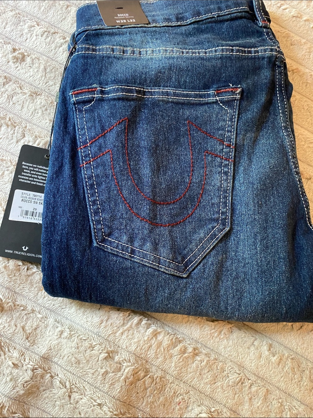 NWT, Duo paired of True Religion Straight Skinny Jeans Red/White Stitching - Picture 4 of 6